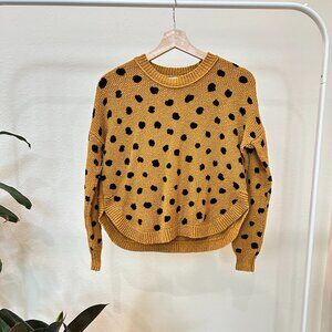 MADEWELL CROPPED SWEATER, LONG SLEEVE, SPOTTED/LEOPARD PRINT, TAN/BLACK